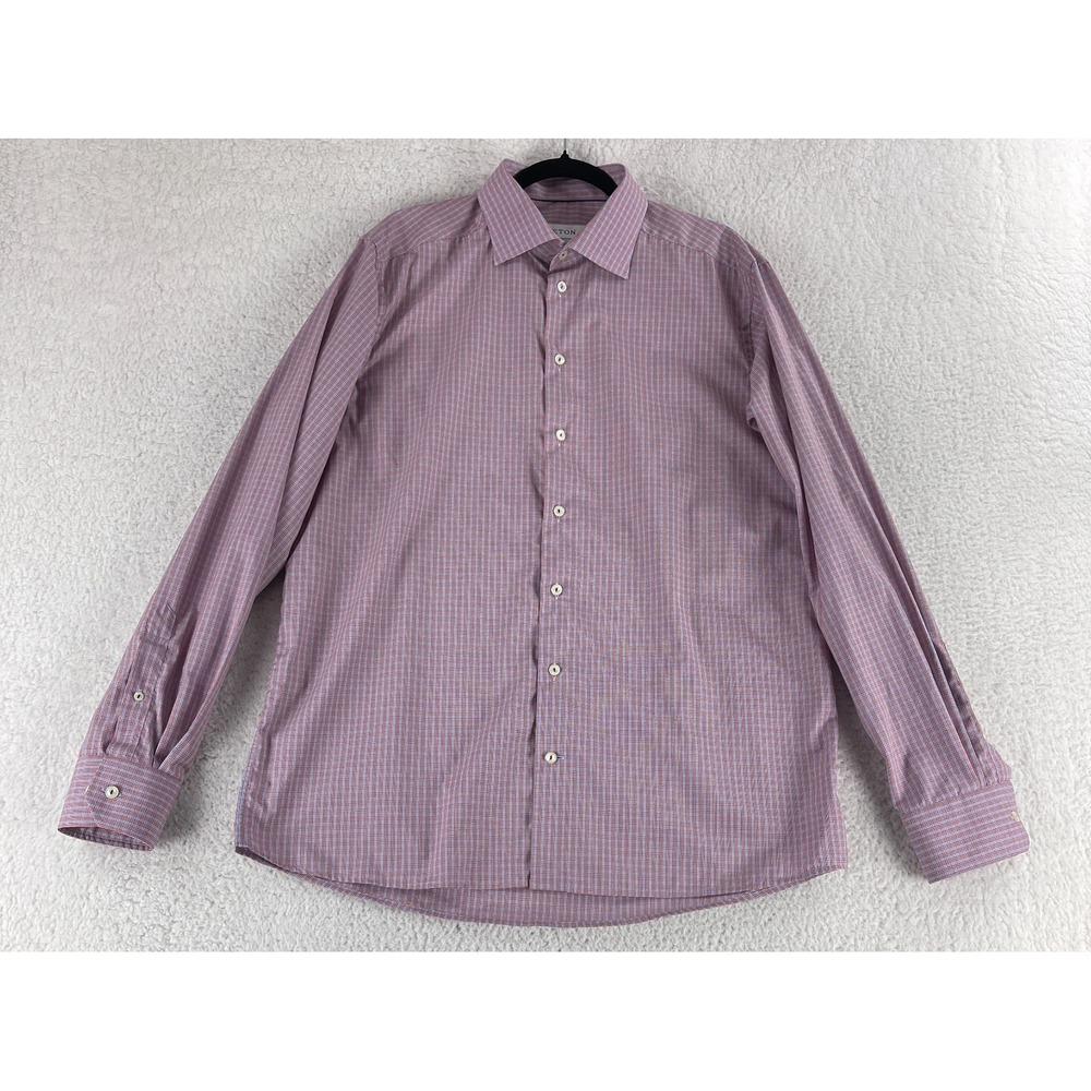 Eton Contemporary Button-Up Shirt Mens Size XL Red Plaid Long Sleeve 100% Cotton